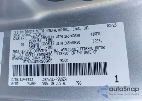 2023 Toyota Tundra Sr5 z USA, uszkodzony, nr VIN 5TFLA5DB4PX086076